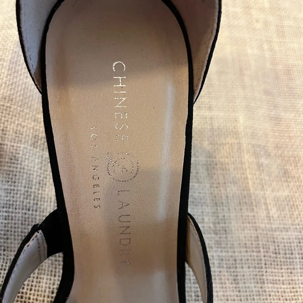 Chinese Laundry Black Suede Heels with Strappy Design
